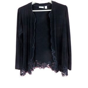 Chicos Travelers Black Garden Grove Laser Cut Floral Trim Jacket Size‎ 1